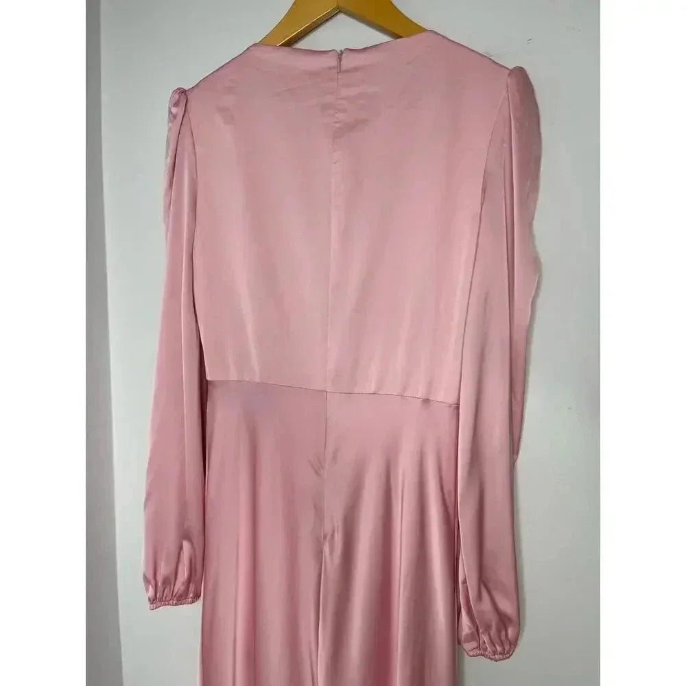 IEENA for Mac Duggal satin draped faux wrap evening gown light pink size 4 NWT - Picture 12 of 12